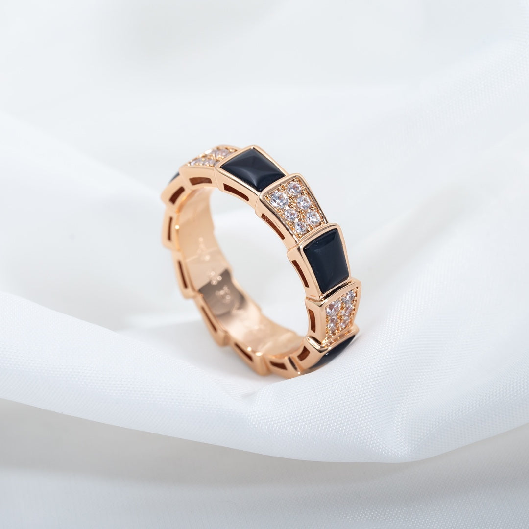 [Together Jewelry]SERPENTI RING PINK GOLD BLACK MOP DIAMOND PAVED 4MM