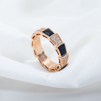 [Together Jewelry]SERPENTI RING PINK GOLD BLACK MOP DIAMOND PAVED 4MM