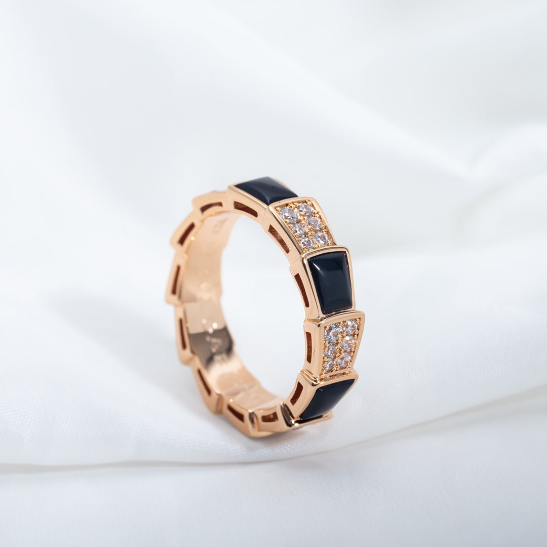 [Together Jewelry]SERPENTI RING PINK GOLD BLACK MOP DIAMOND PAVED 4MM