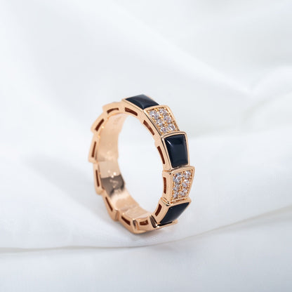 [Together Jewelry]SERPENTI RING PINK GOLD BLACK MOP DIAMOND PAVED 4MM
