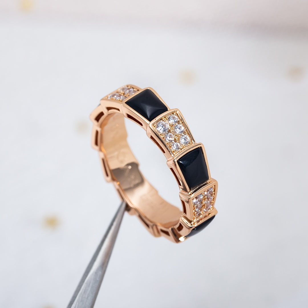[Together Jewelry]SERPENTI RING PINK GOLD BLACK MOP DIAMOND PAVED 4MM
