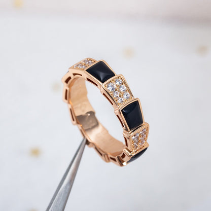 [Together Jewelry]SERPENTI RING PINK GOLD BLACK MOP DIAMOND PAVED 4MM