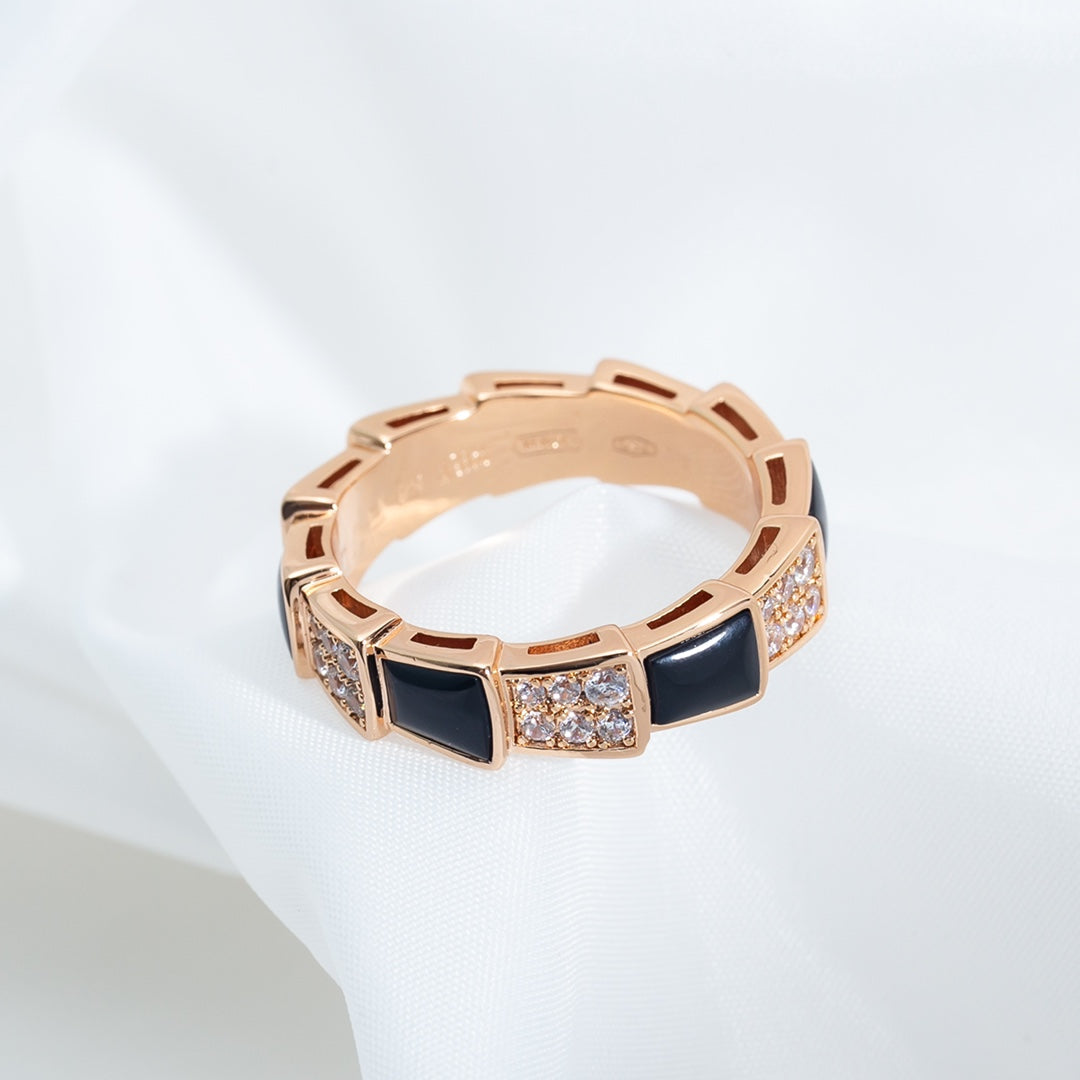 [Together Jewelry]SERPENTI RING PINK GOLD BLACK MOP DIAMOND PAVED 4MM