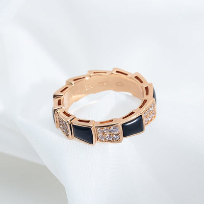 [Together Jewelry]SERPENTI RING PINK GOLD BLACK MOP DIAMOND PAVED 4MM