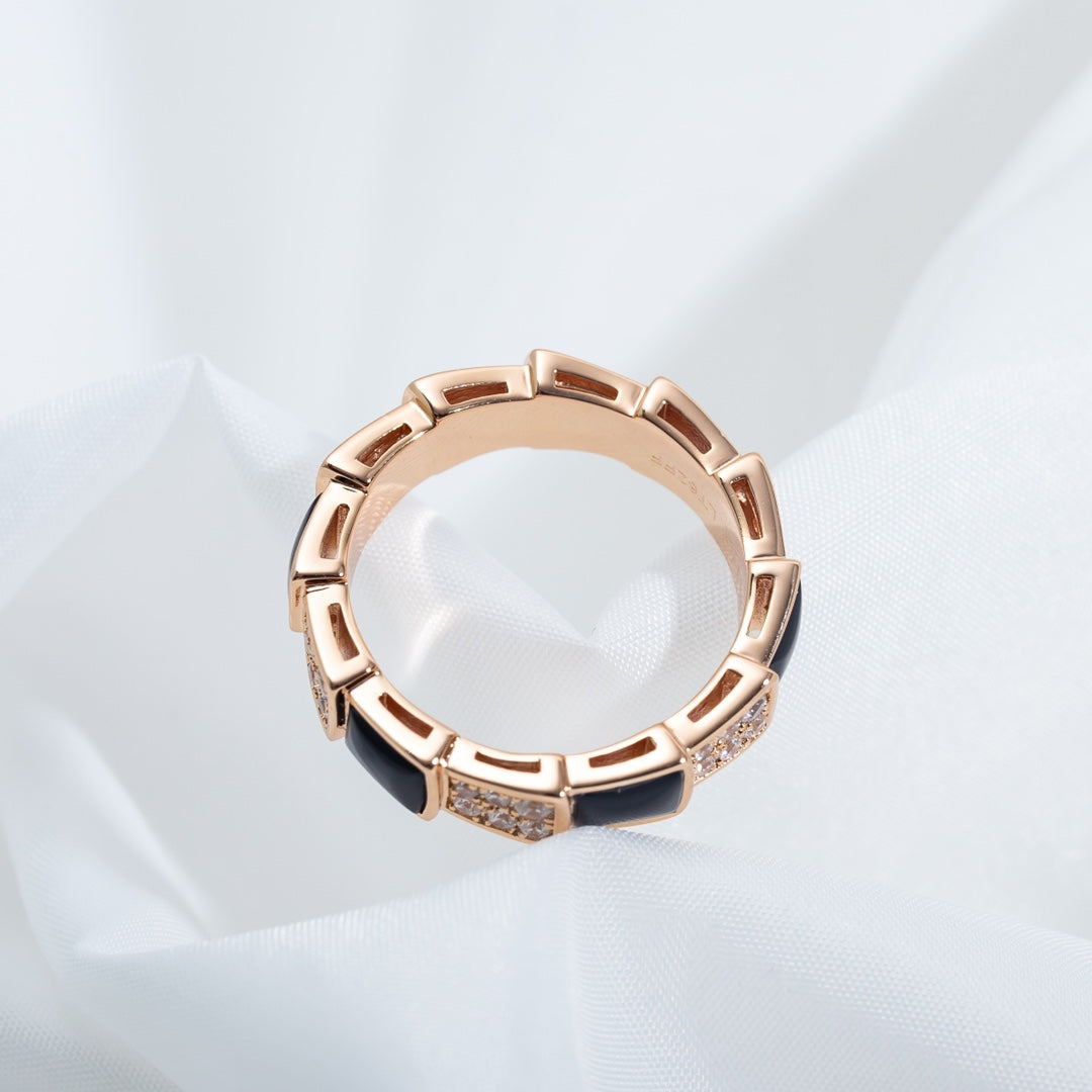 [Together Jewelry]SERPENTI RING PINK GOLD BLACK MOP DIAMOND PAVED 4MM