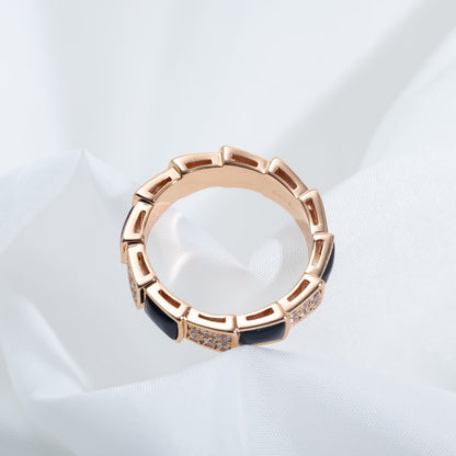[Together Jewelry]SERPENTI RING PINK GOLD BLACK MOP DIAMOND PAVED 4MM