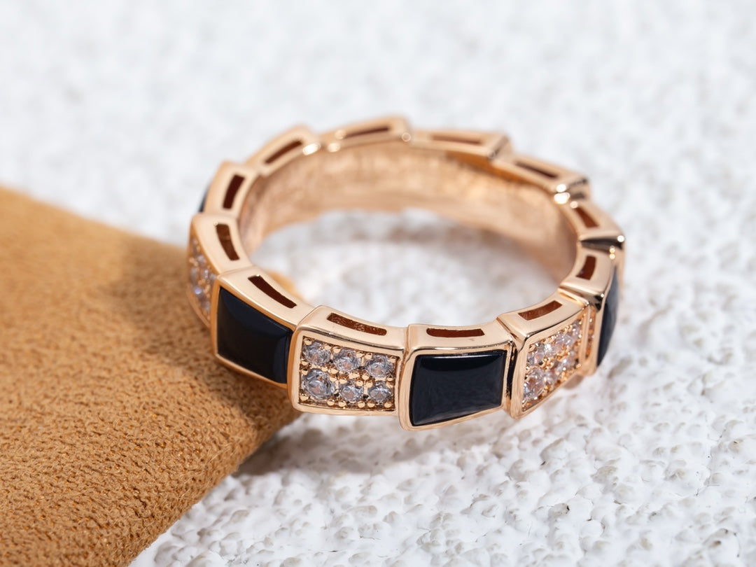 [Together Jewelry]SERPENTI RING PINK GOLD BLACK MOP DIAMOND PAVED 4MM