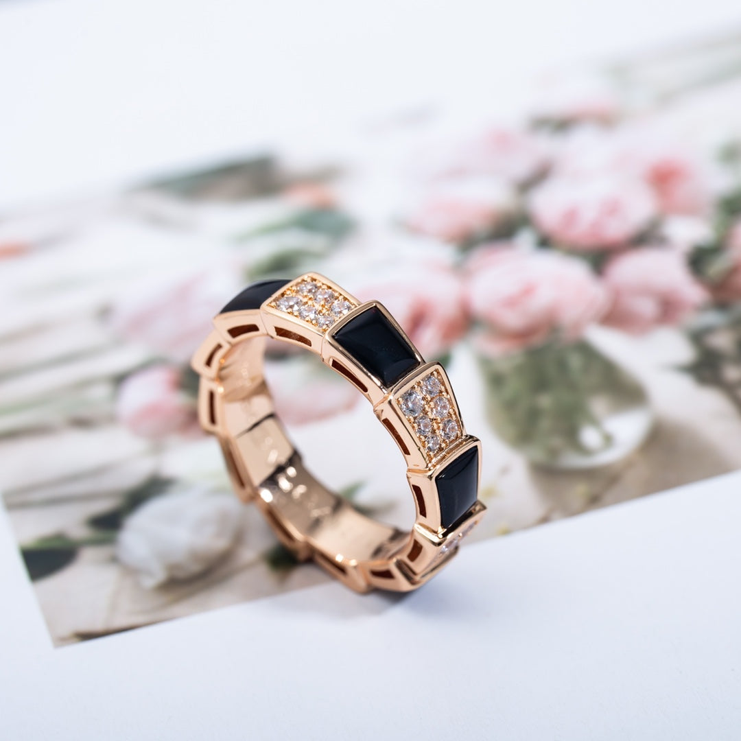 [Together Jewelry]SERPENTI RING PINK GOLD BLACK MOP DIAMOND PAVED 4MM