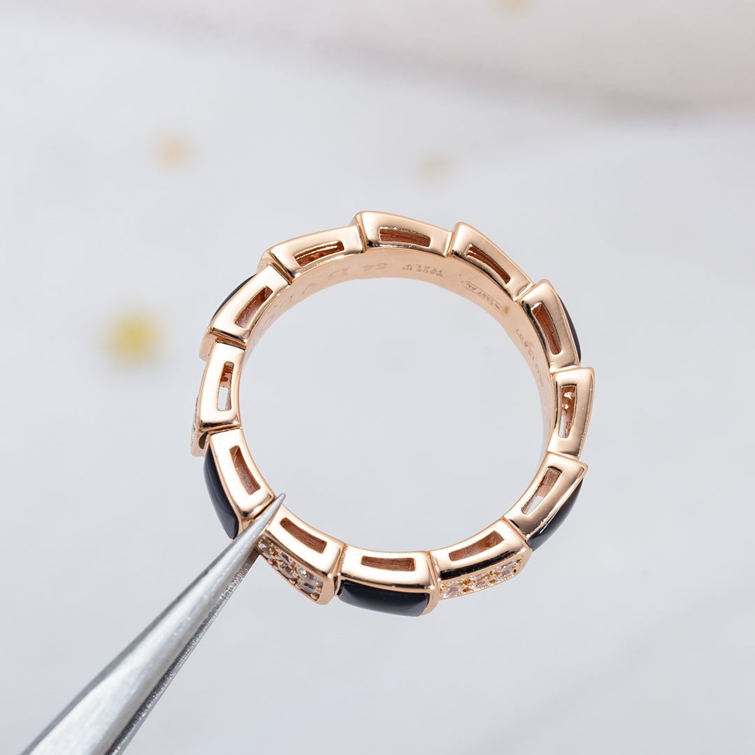 [Together Jewelry]SERPENTI RING PINK GOLD BLACK MOP DIAMOND PAVED 4MM