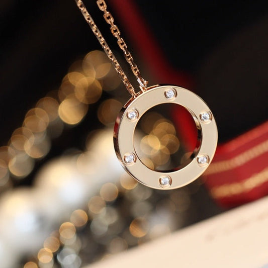 [Together Jewelry]LOVE NECKLACE 16MM 6 DIAMONDS PINK GOLD