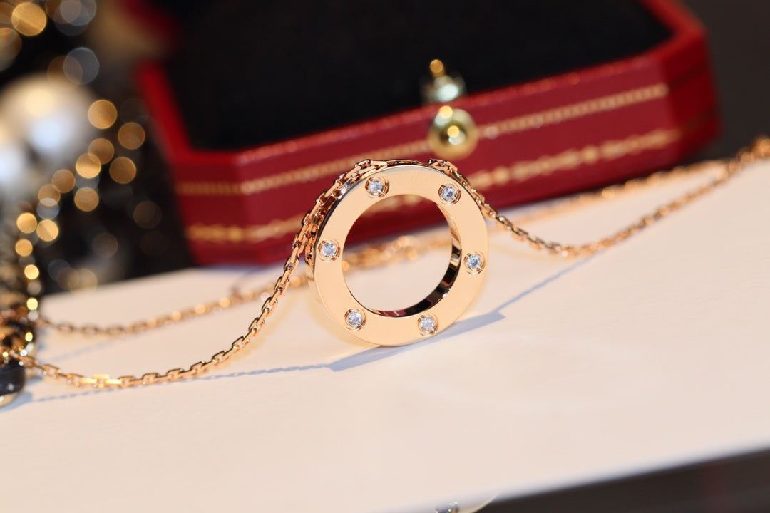 [Together Jewelry]LOVE NECKLACE 16MM 6 DIAMONDS PINK GOLD