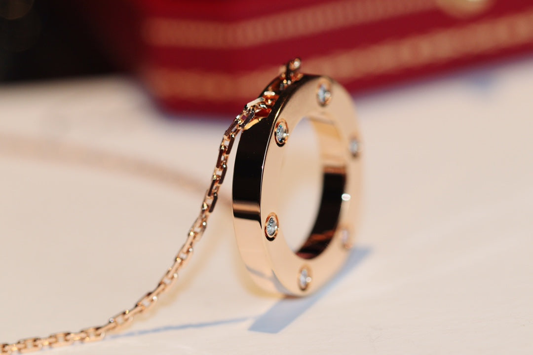 [Together Jewelry]LOVE NECKLACE 16MM 6 DIAMONDS PINK GOLD