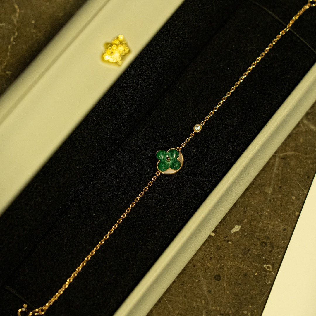 [Together Jewelry]SUN MALACHITE 1 DIAMOND PINK GOLD BRACELET