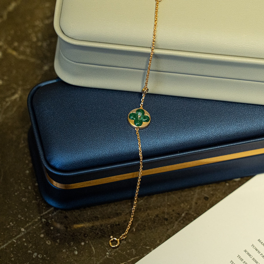 [Together Jewelry]SUN MALACHITE 1 DIAMOND PINK GOLD BRACELET