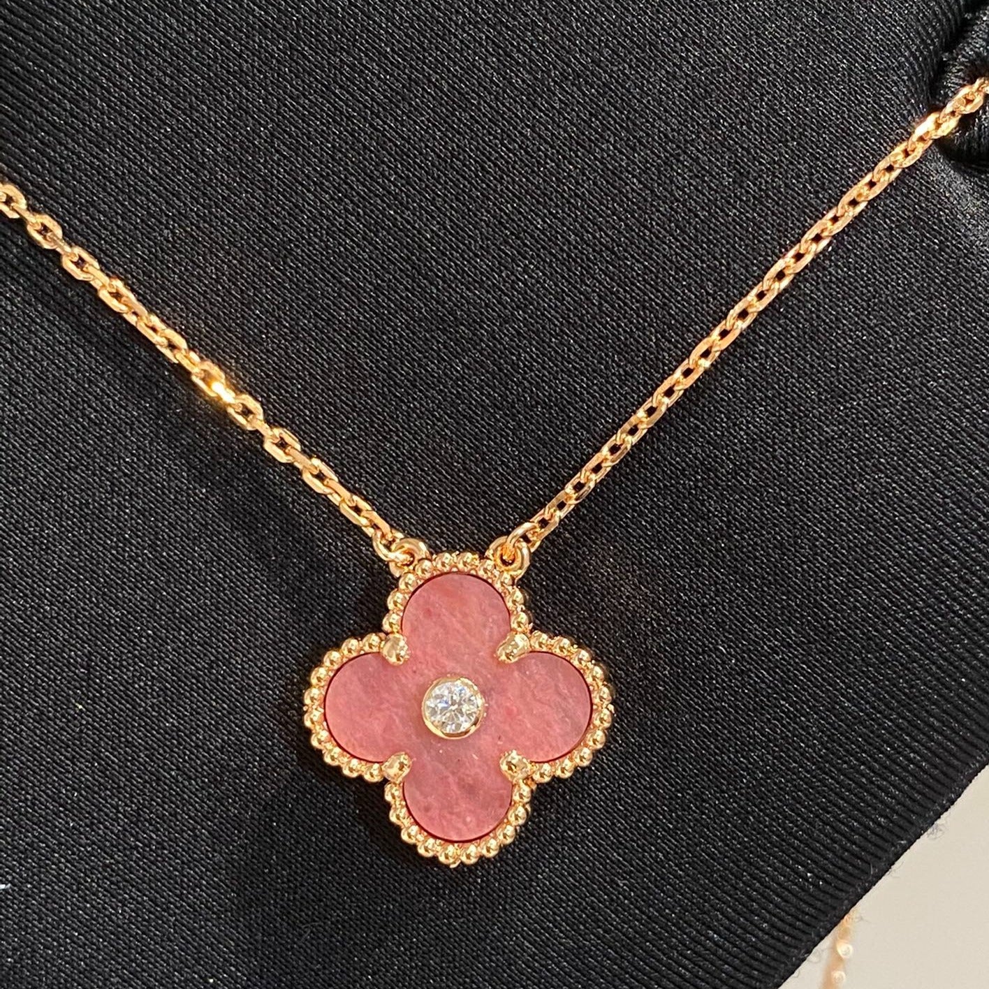[Together]CLOVER 15MM DIAMOND RHODONITE NECKLACE