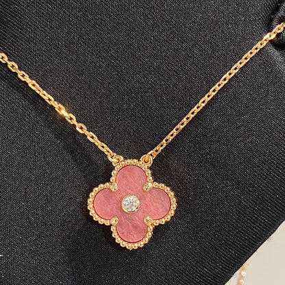 [Together]CLOVER 15MM DIAMOND RHODONITE NECKLACE