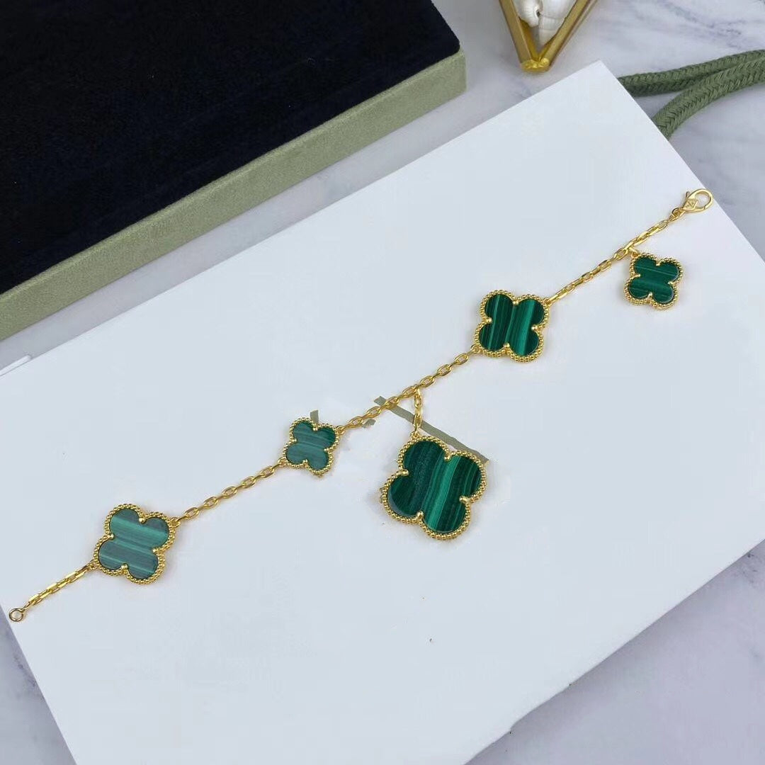 [Together]MAGIC CLOVER MALACHITE GOLD BRACELET 5 MOTIFS