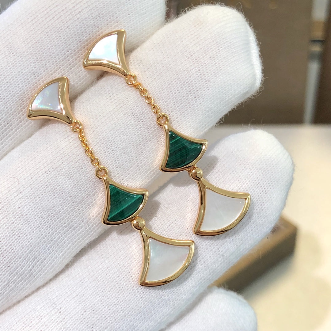 [Together Jewelry]DREAM EARRINGS 3 MOTIFS MALACHITE MOP PINK GOLD