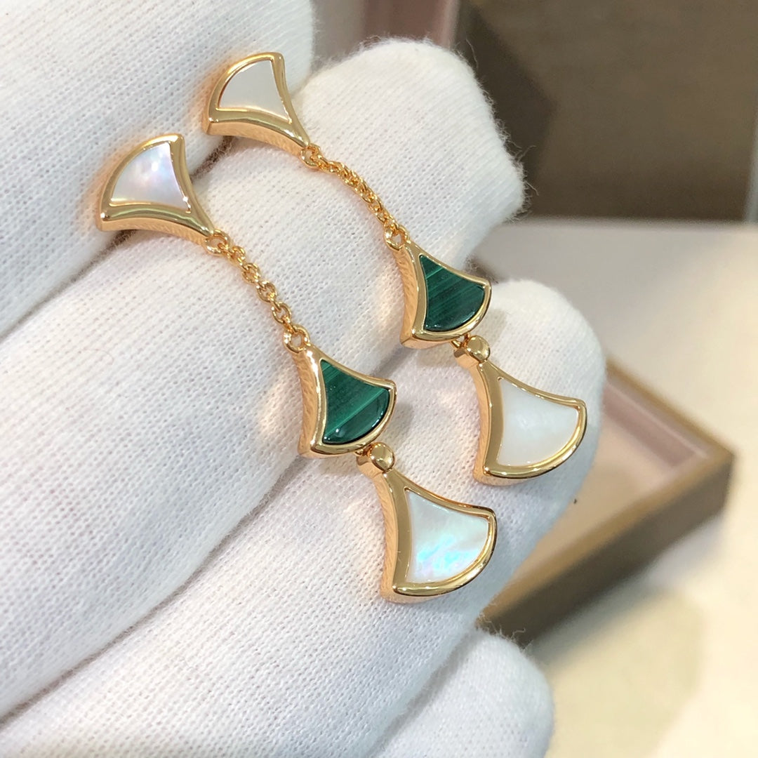 [Together Jewelry]DREAM EARRINGS 3 MOTIFS MALACHITE MOP PINK GOLD