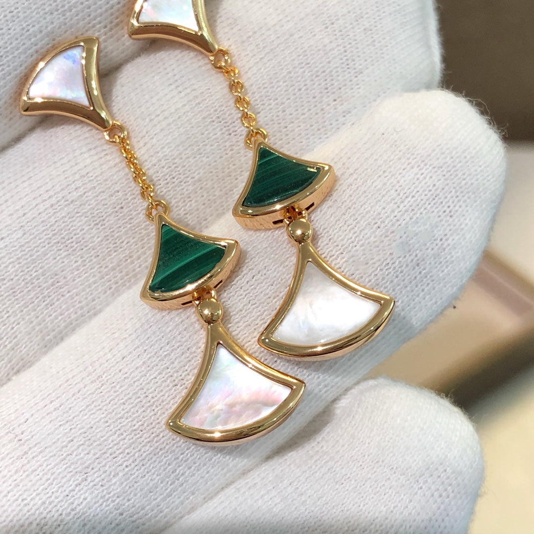 [Together Jewelry]DREAM EARRINGS 3 MOTIFS MALACHITE MOP PINK GOLD