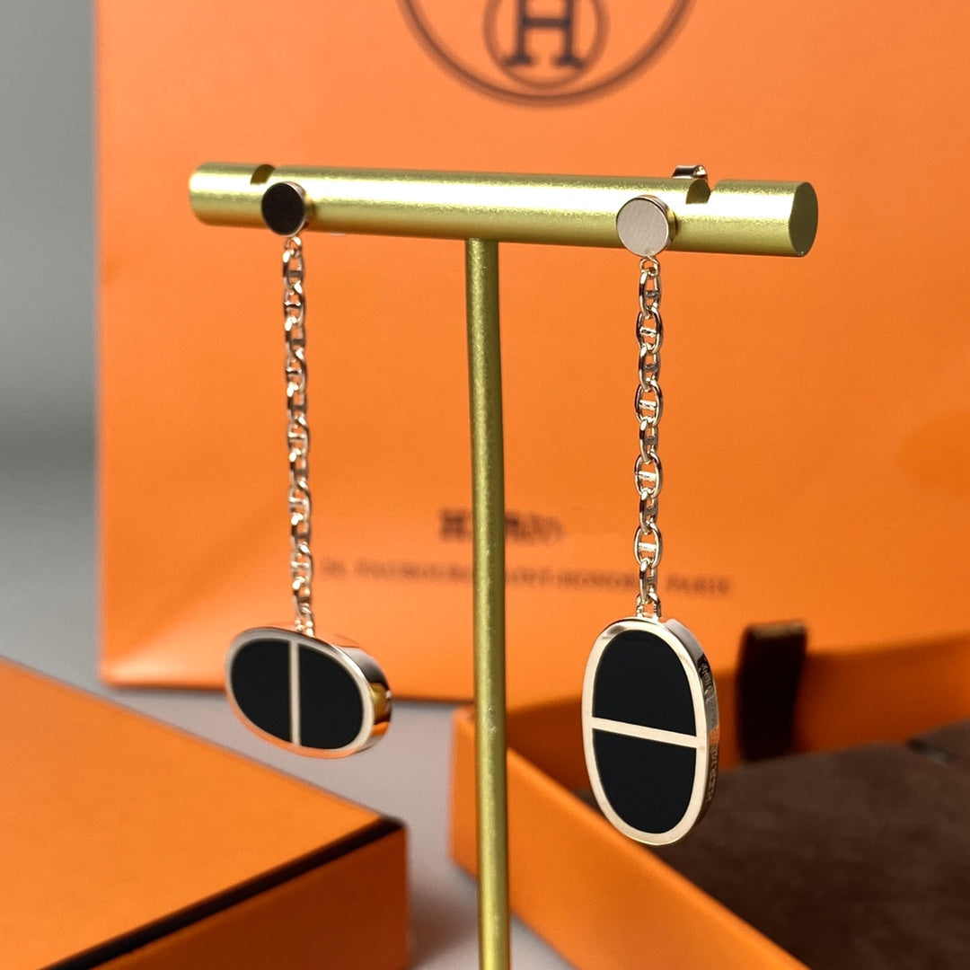 [Together Jewelry]CHAINE VERSO BLACK CERAMIC EARRINGS