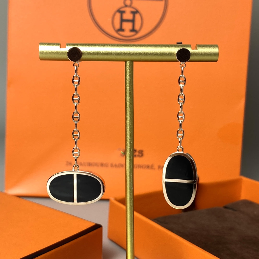 [Together Jewelry]CHAINE VERSO BLACK CERAMIC EARRINGS