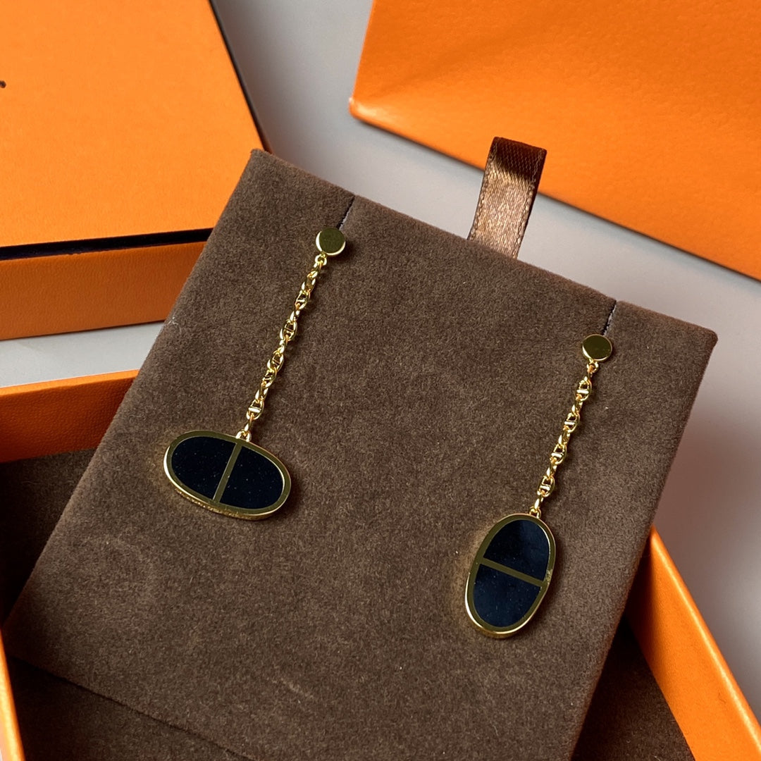 [Together Jewelry]CHAINE VERSO BLACK CERAMIC EARRINGS