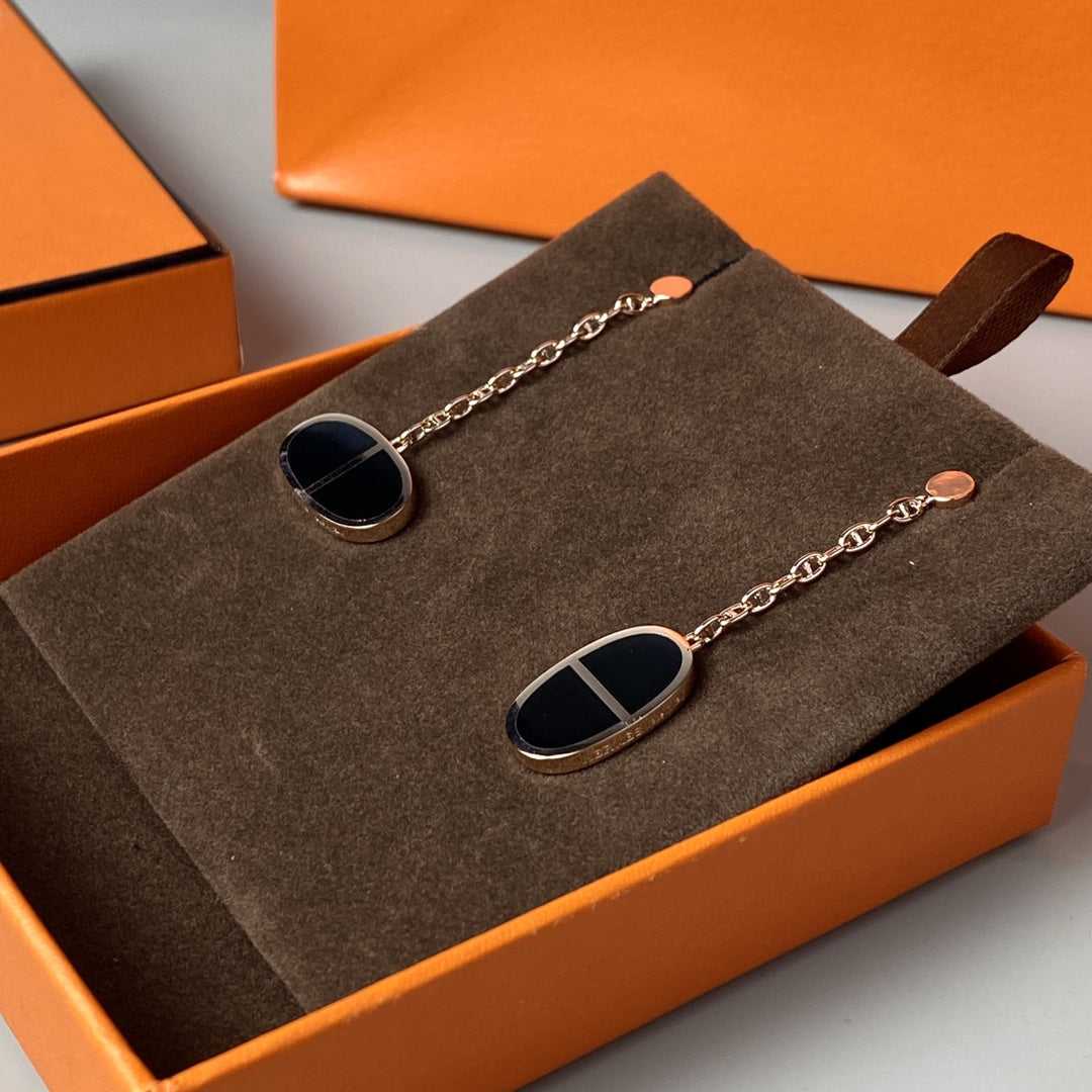 [Together Jewelry]CHAINE VERSO BLACK CERAMIC EARRINGS