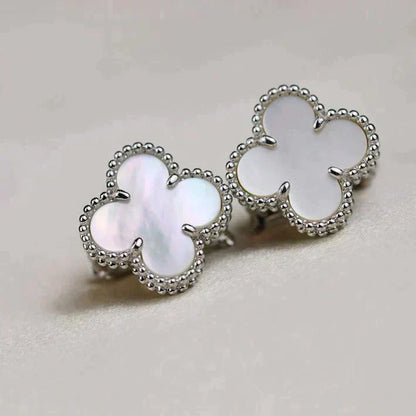 [Together]CLOVER MEDIUM 1 MOTIFS  WHITE MOP EARRINGS SILVER