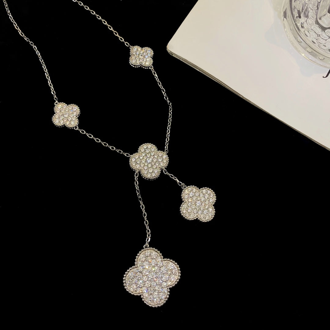 [Together]CLOVER 5 MOTIFS SILVER DIAMONDS NECKLACE