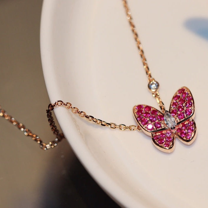 [Together]BUTTERFLY RED DIAMOND ROSE GOLD NECKLACE