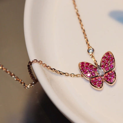 [Together]BUTTERFLY RED DIAMOND ROSE GOLD NECKLACE