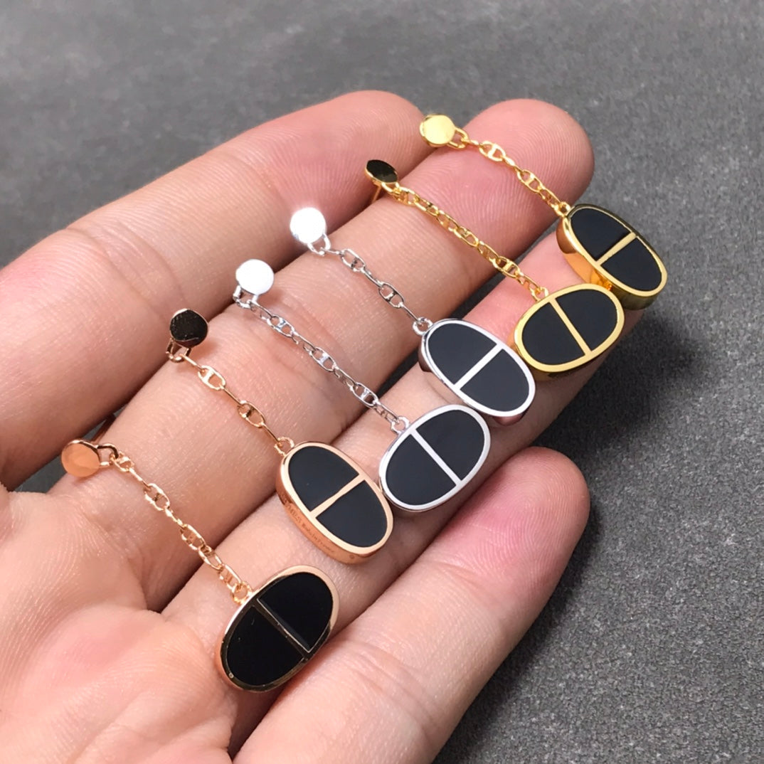 [Together Jewelry]CHAINE VERSO BLACK CERAMIC SILVER EARRINGS