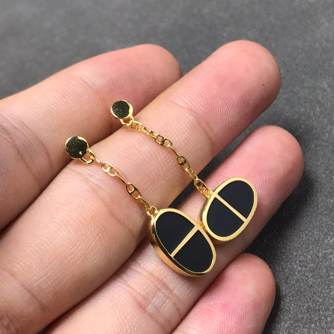 [Together Jewelry]CHAINE VERSO BLACK CERAMIC SILVER EARRINGS
