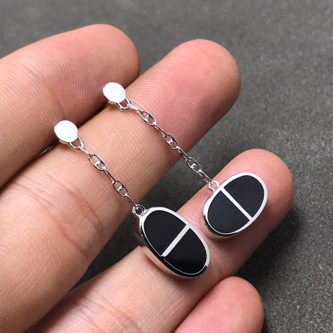 [Together Jewelry]CHAINE VERSO BLACK CERAMIC SILVER EARRINGS