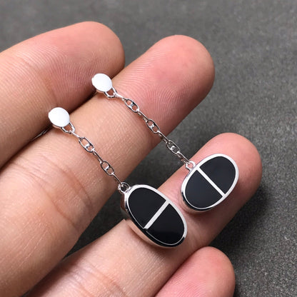 [Together Jewelry]CHAINE VERSO BLACK CERAMIC SILVER EARRINGS
