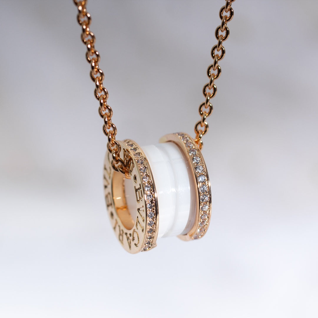 [Together Jewelry]ZERO 1 WHITE CERAMIC PINK GOLD DIAMOND NECKLACE