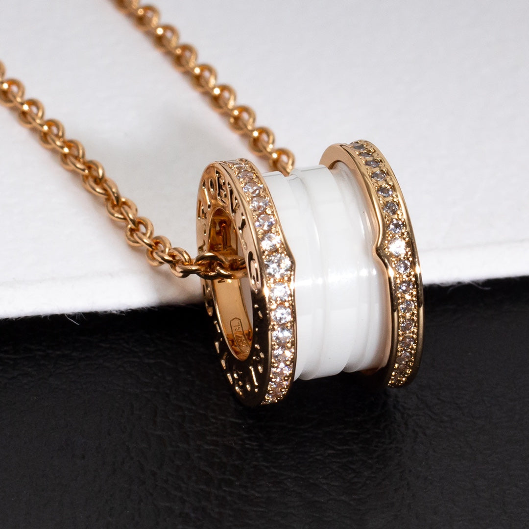 [Together Jewelry]ZERO 1 WHITE CERAMIC PINK GOLD DIAMOND NECKLACE