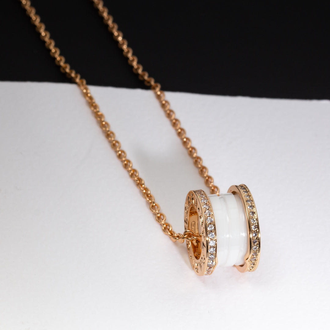 [Together Jewelry]ZERO 1 WHITE CERAMIC PINK GOLD DIAMOND NECKLACE