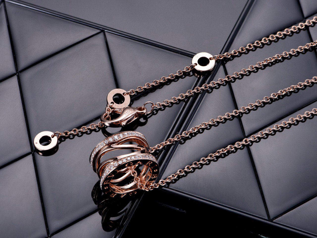 [Together Jewelry]ZERO 1 PINK GOLD DIAMOND OPEN NECKLACE