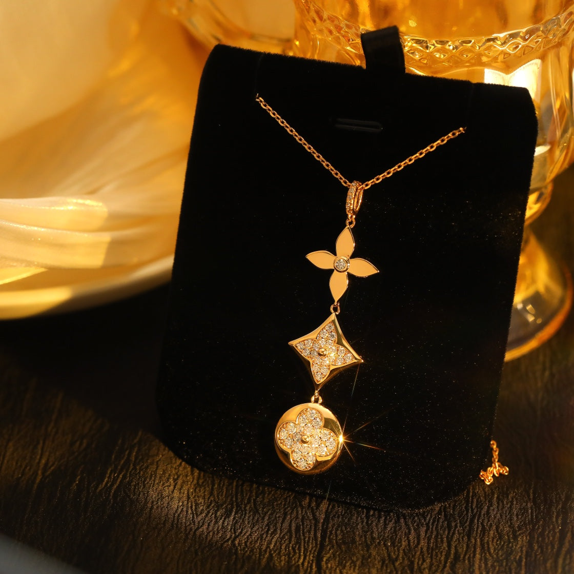 [Together Jewelry]STAR AND SUN DIAMOND PINK GOLD NECKLACE