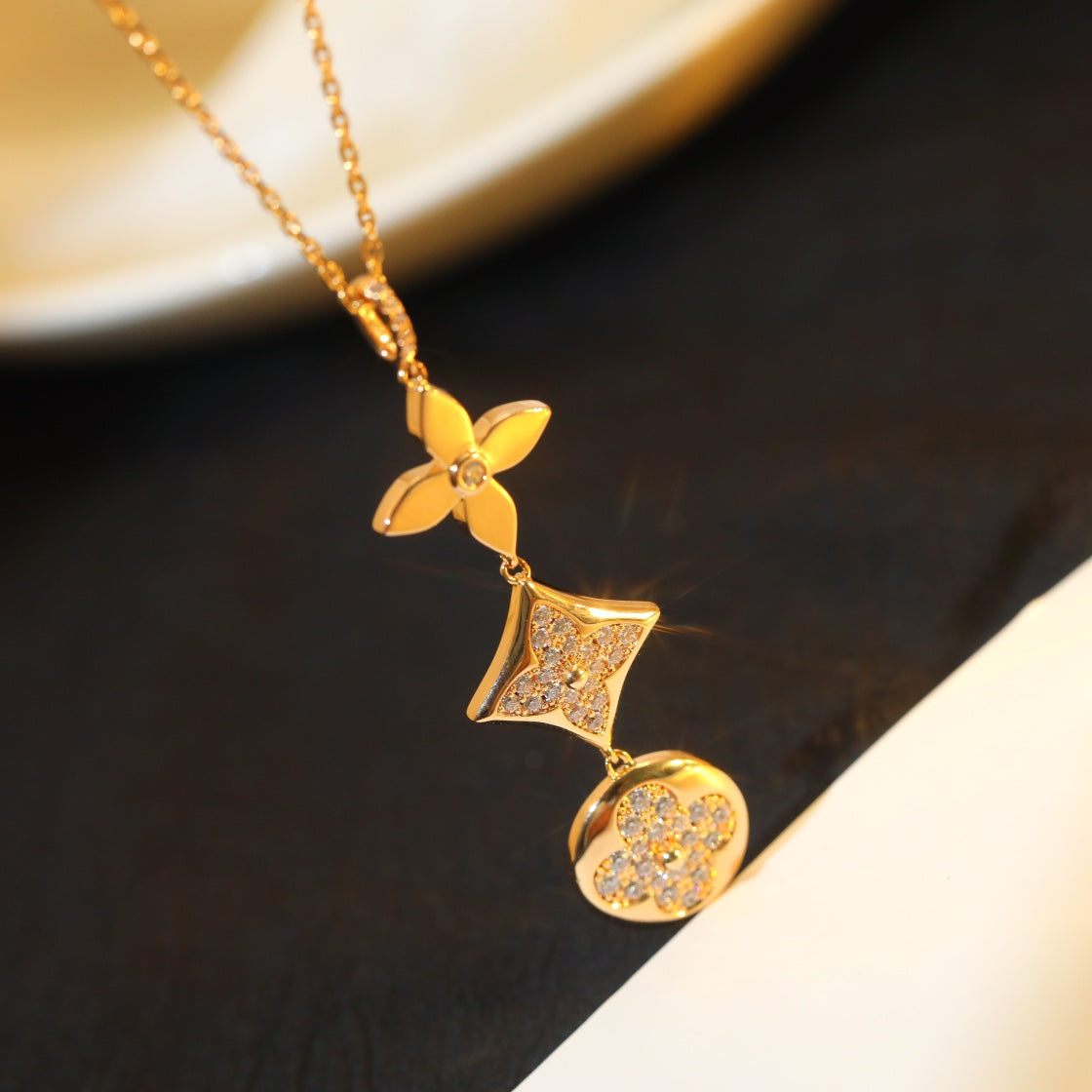 [Together Jewelry]STAR AND SUN DIAMOND PINK GOLD NECKLACE