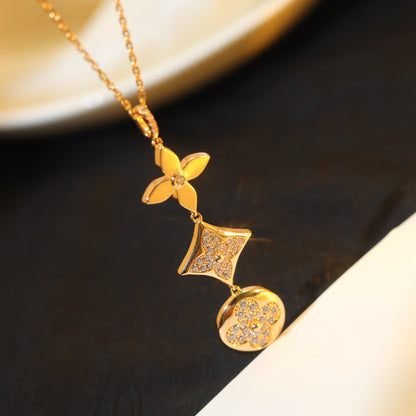 [Together Jewelry]STAR AND SUN DIAMOND PINK GOLD NECKLACE