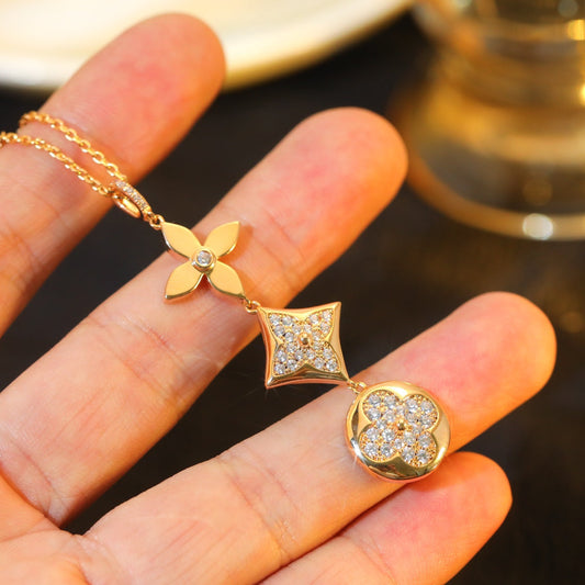 [Together Jewelry]STAR AND SUN DIAMOND PINK GOLD NECKLACE