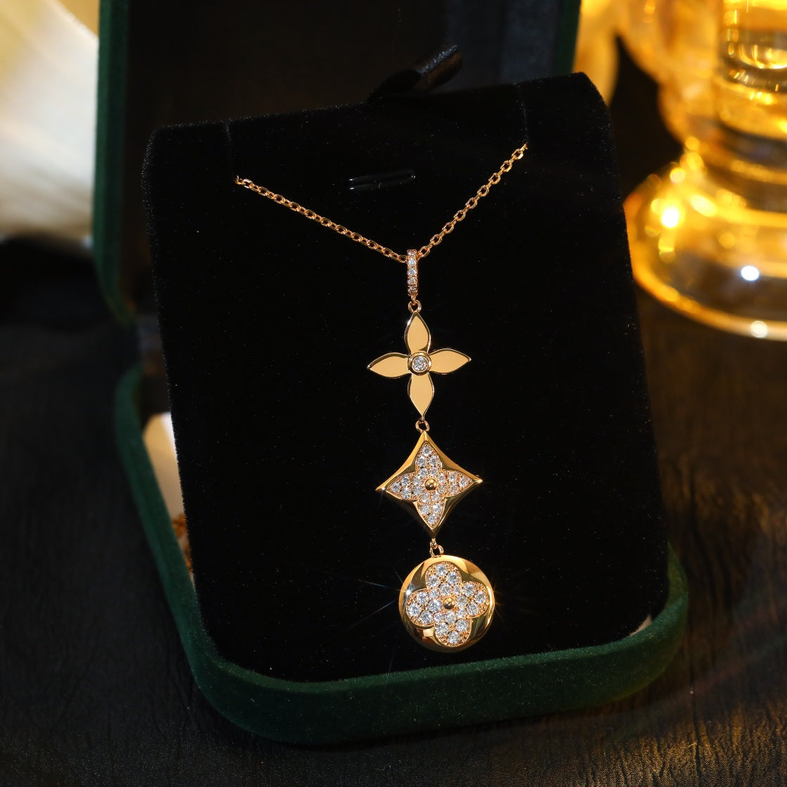 [Together Jewelry]STAR AND SUN DIAMOND PINK GOLD NECKLACE
