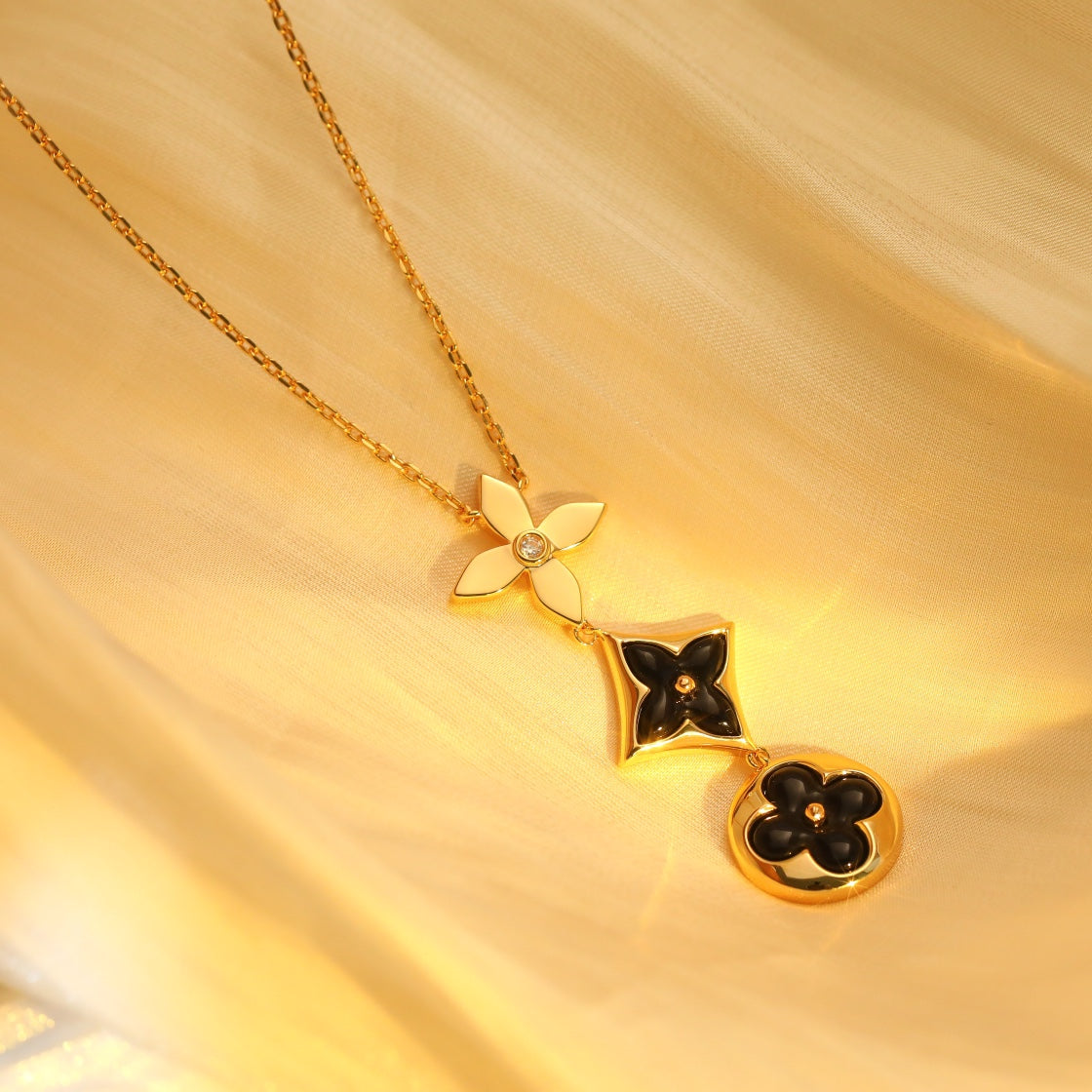 [Together Jewelry]STAR AND SUN ONYX PINK GOLD NECKLACE