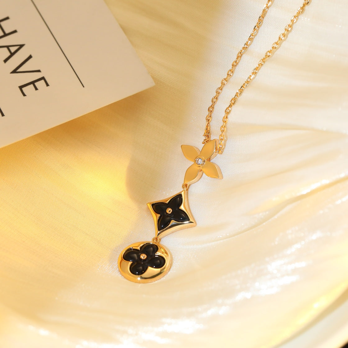 [Together Jewelry]STAR AND SUN ONYX PINK GOLD NECKLACE