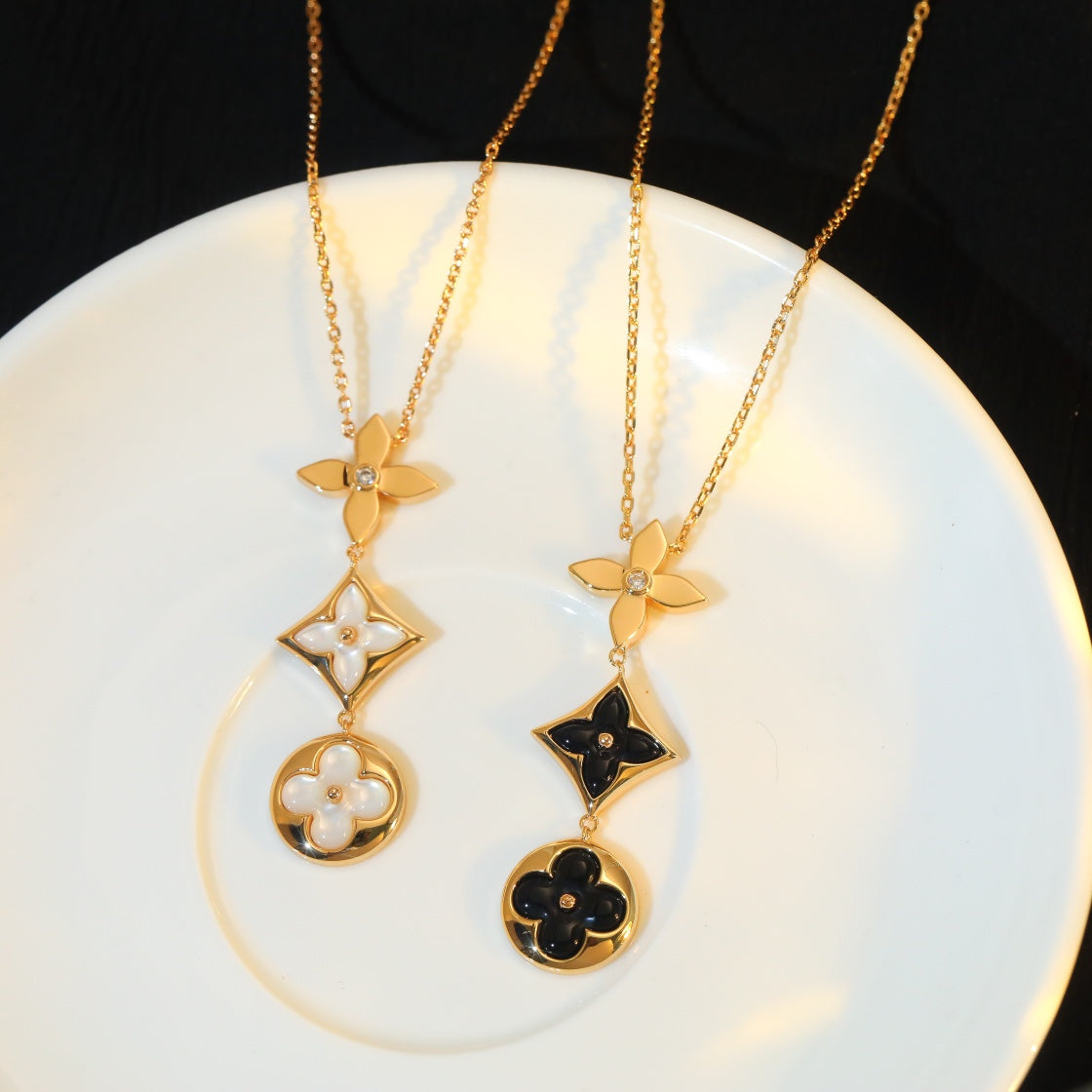 [Together Jewelry]STAR AND SUN ONYX PINK GOLD NECKLACE