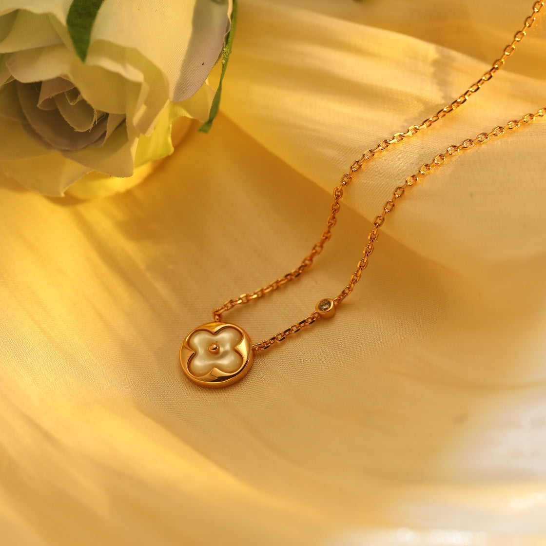 [Together Jewelry]SUN PEDANT PINK GOLD 1 DIAMOND NECKLACE