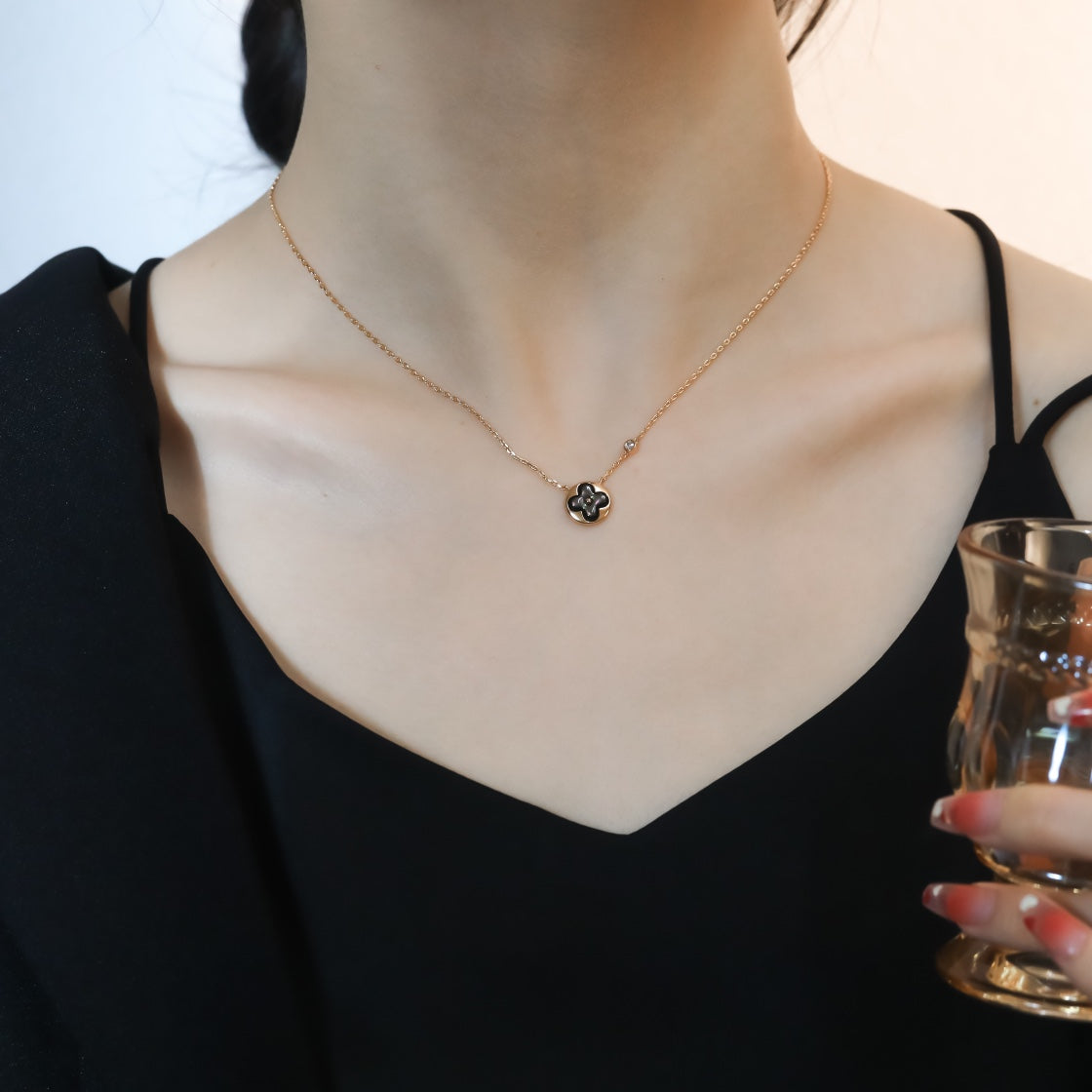 [Together Jewelry]SUN PEDANT PINK GOLD 1 DIAMOND NECKLACE